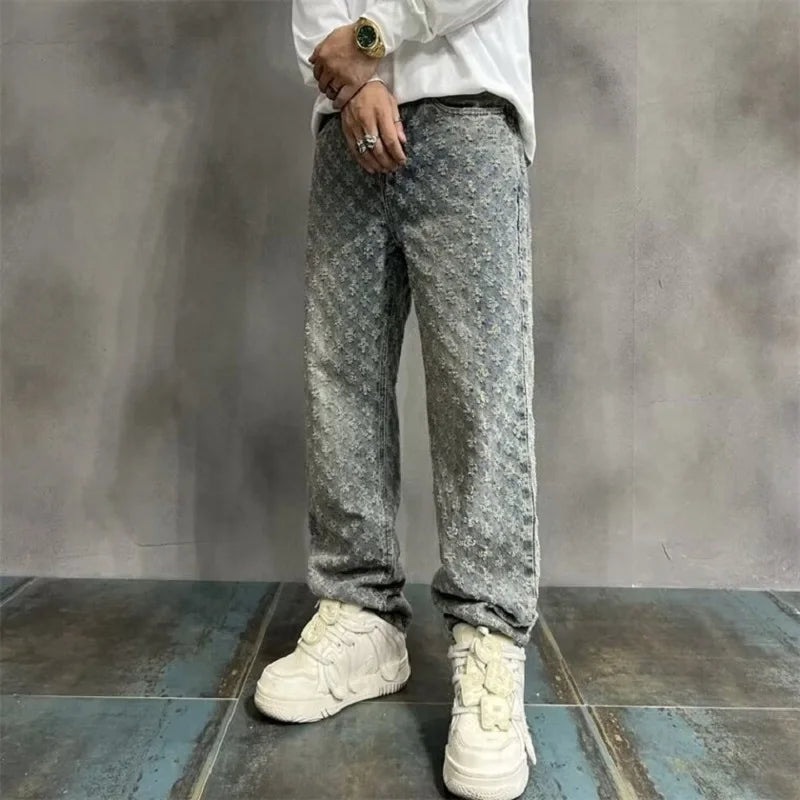 Jacquard Wide-Leg Jeans
